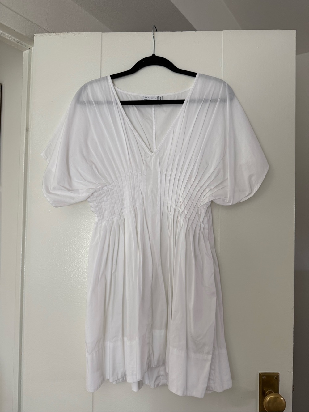 ASOS White V-Neck Pleated Tunic Dress